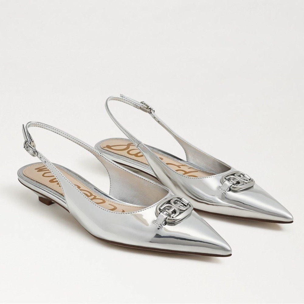 New Sam Edelman Aggie‎ Slingback Flat in Silver Size 6.5
